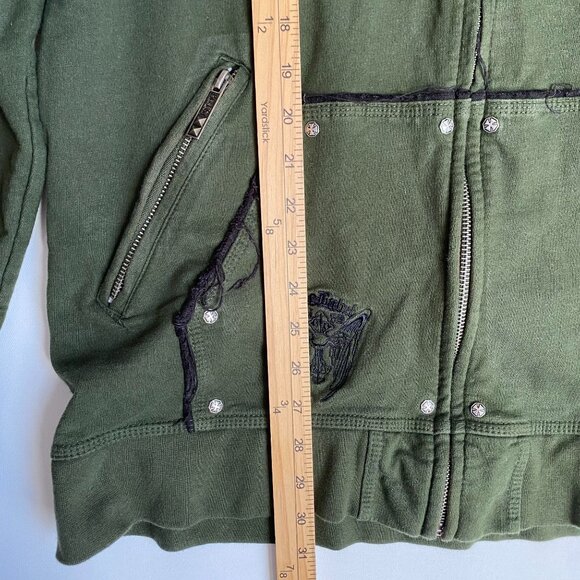 Y2K Blac Label Sweatshirt Full Zip Women's 2X Olive Green Embroidered Metal Punk - Picture 4 of 9